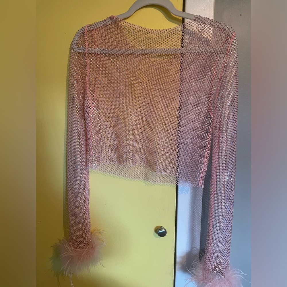 WhiteFox Boutique long sleeve rhinestone top in pink